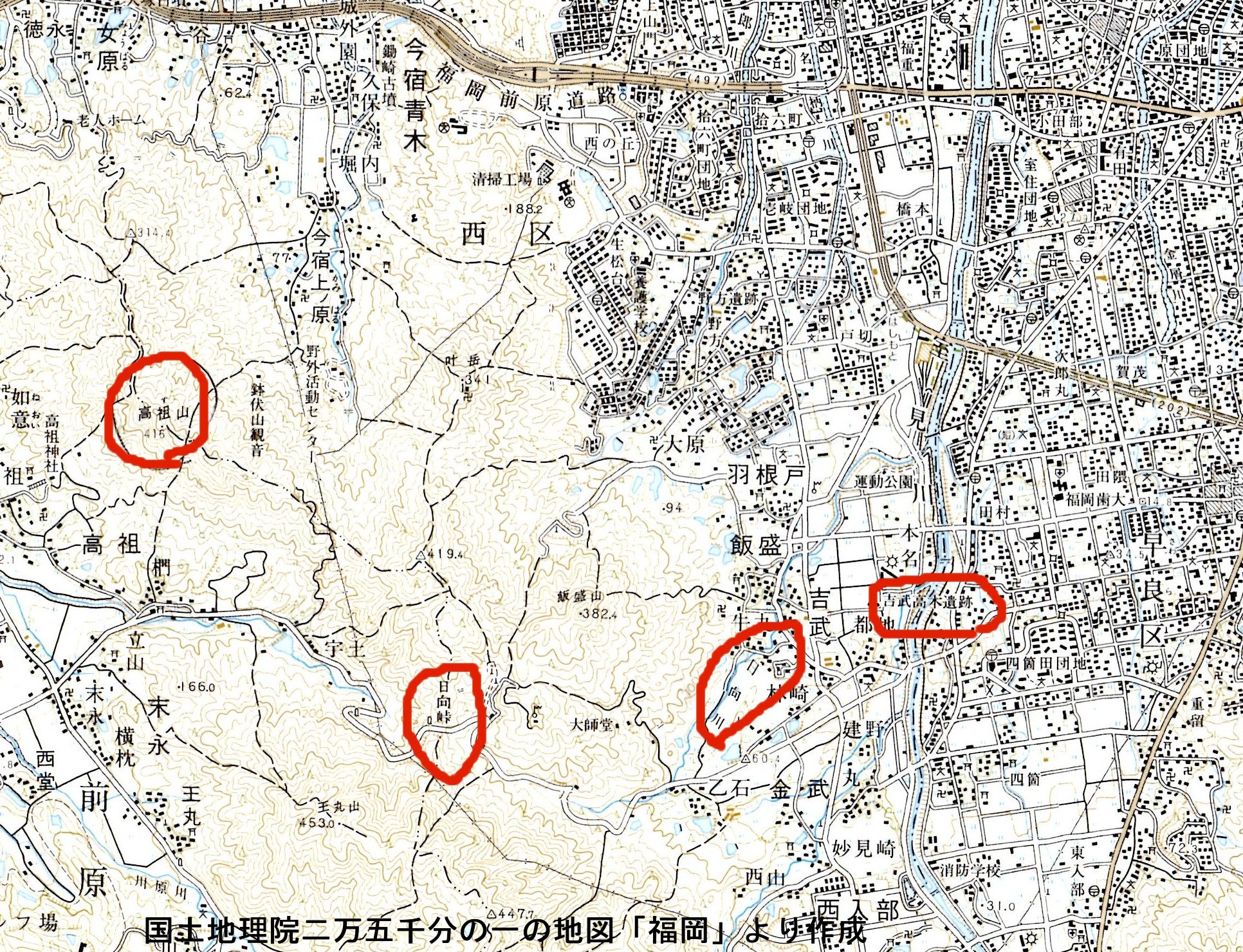 日向峠付近地図